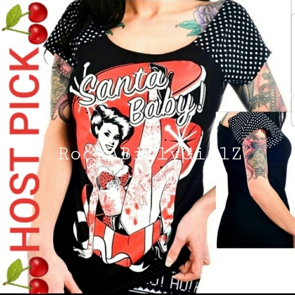Too Fast Retro Santa Baby Christmas Tattooed Pinup Bikini Girl Top Polka Dot - Picture 2 of 8